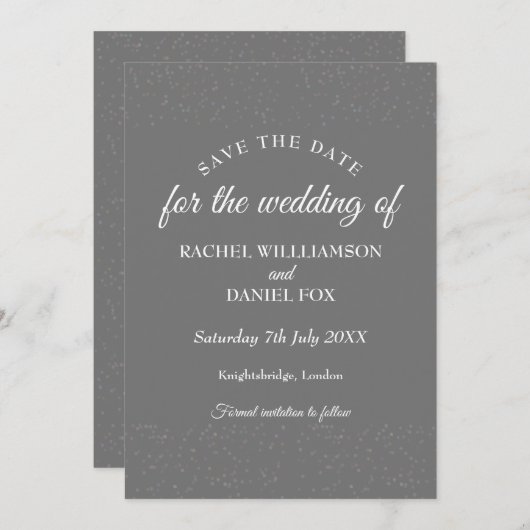 Silver Stardust Confetti Save the Date Karte (Vorne/Hinten)