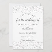 Silver Stardust Confetti Save the Date Karte (Vorderseite)