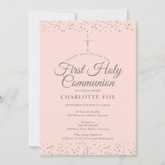 Silver Stardust First Heilige Kommune Blush Pink Einladung (Vorderseite)