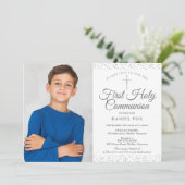 Silver Stardust First Heilige Kommunion Foto Einladung (Stehend Vorderseite)