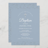 Silver Stardust Taufe Christening Dusty Blue Save The Date (Vorne/Hinten)