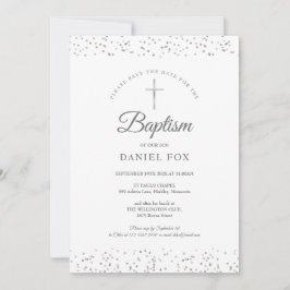 Silver Stardust Taufe Christening Save The Date