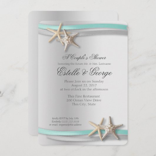 Silver Starfish und Ribbon Couple's Dusche Einladung (Vorne/Hinten)