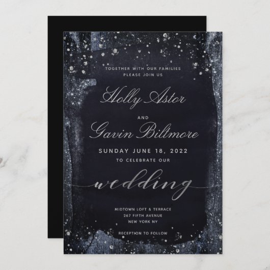 Silver Starry Night Wedding Invitation Suite Einladung (Vorne/Hinten)