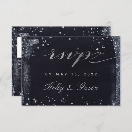 Silver Starry Night Wedding Mail-In UAWG RSVP Karte (Vorne/Hinten)