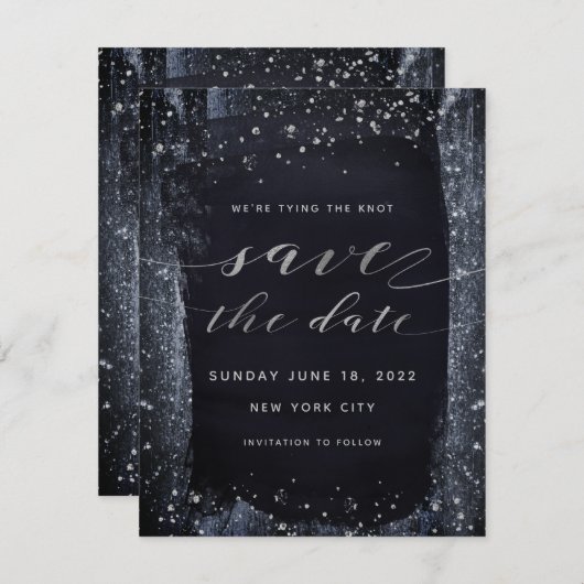 Silver Starry Night Wedding Save the Date (Vorne/Hinten)