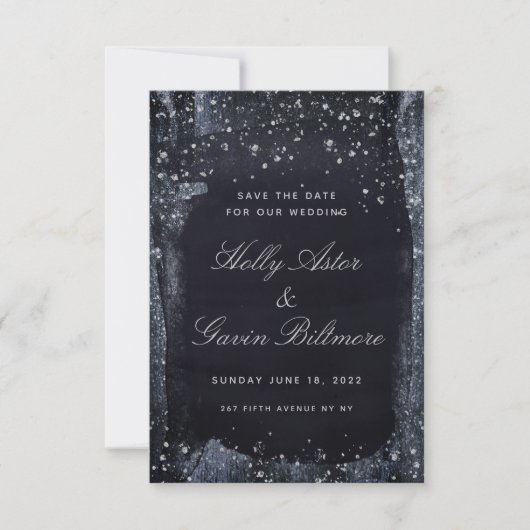 Silver Starry Night Wedding Save the Date (Vorderseite)