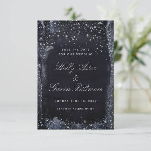 Silver Starry Night Wedding Save the Date (Stehend Vorderseite)