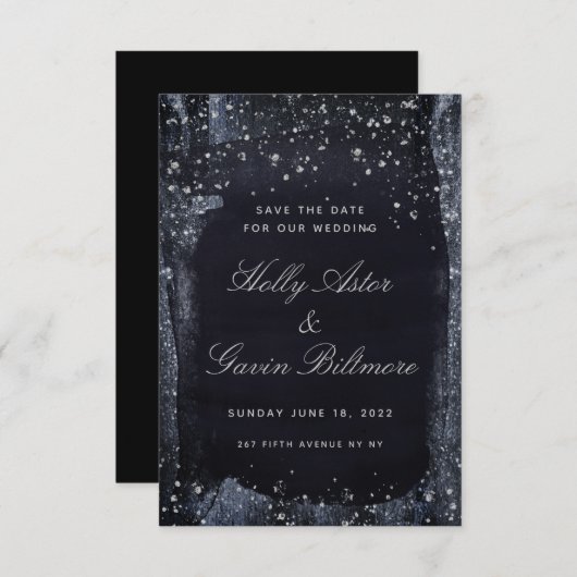 Silver Starry Night Wedding Save the Date (Vorne/Hinten)