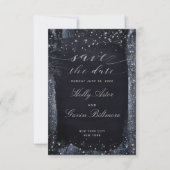 Silver Starry Night Wedding Save the Date (Vorderseite)