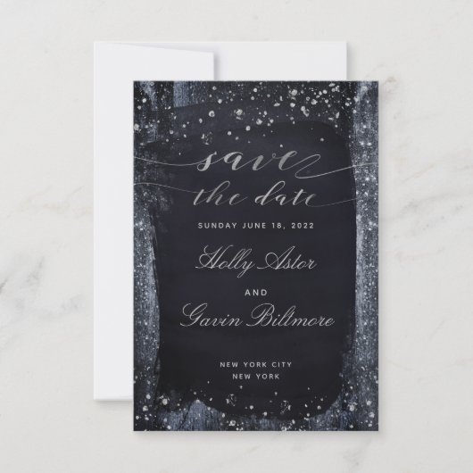 Silver Starry Night Wedding Save the Date (Vorderseite)