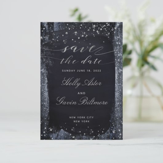Silver Starry Night Wedding Save the Date (Stehend Vorderseite)