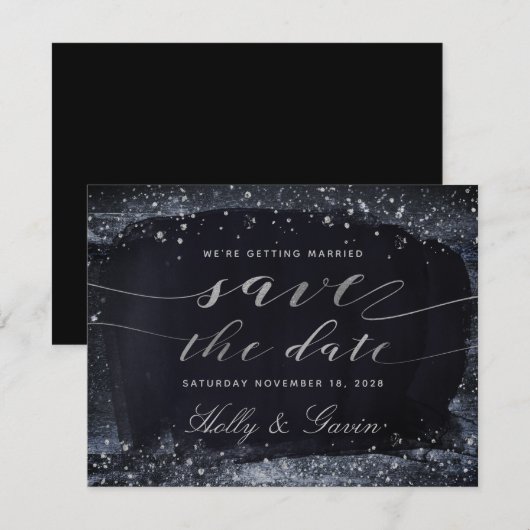 Silver Starry Night Wedding Save the Date (Vorne/Hinten)
