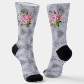 Silver Stars And Pink Roses Socken