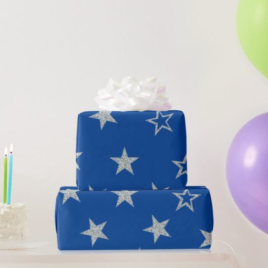 Silver Stars Blue Simple Geschenkpapier (Partygeschenke)