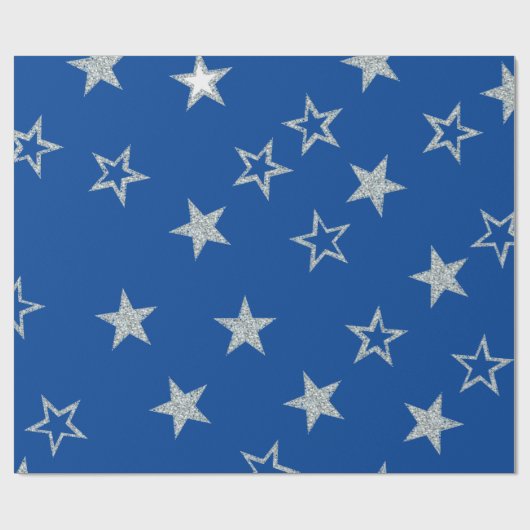 Silver Stars Blue Simple Geschenkpapier (Flach)