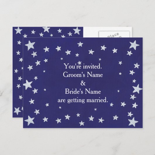 Silver Stars Blue Wedding Einladung Postkarten (Vorne/Hinten)