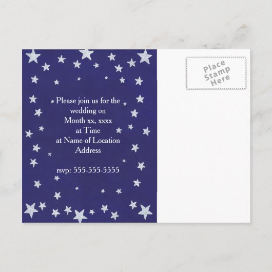 Silver Stars Blue Wedding Einladung Postkarten (Rückseite)