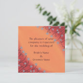 Silver Stars Blume über Orange Wedding Einladungen (Stehend Vorderseite)