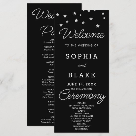 Silver Stars Celestial Black Wedding Program (Vorne/Hinten)