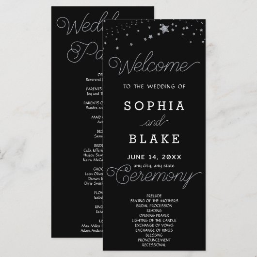 Silver Stars Celestial Black Wedding Program (Vorne/Hinten)
