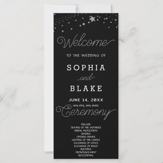 Silver Stars Celestial Black Wedding Program (Vorderseite)