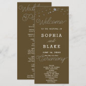 Silver Stars Celestial Dark Brown Wedding Program (Vorne/Hinten)