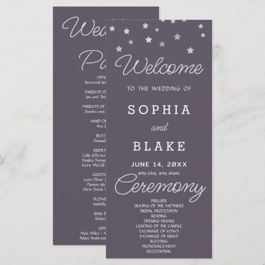 Silver Stars Celestial Smoke Gray Wedding Program (Vorne/Hinten)