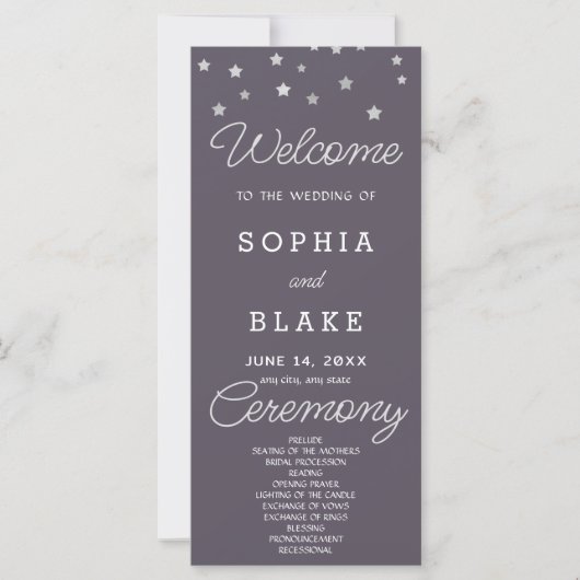 Silver Stars Celestial Smoke Gray Wedding Program (Vorderseite)