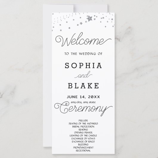Silver Stars Celestial White Wedding Program (Vorderseite)