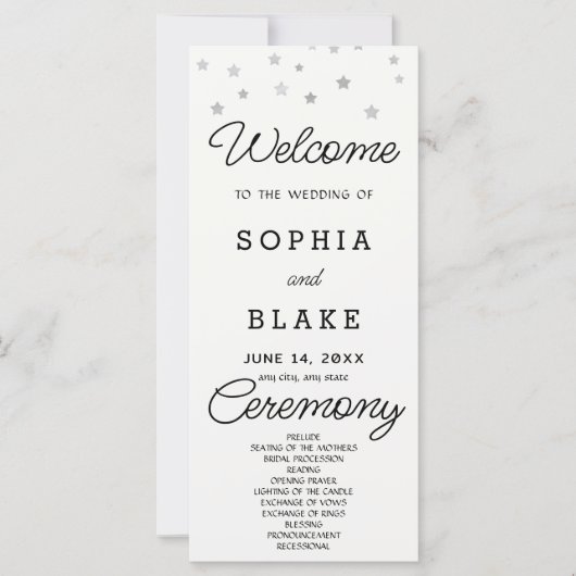 Silver Stars Celestie Off White Wedding Program (Vorderseite)