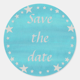 Silver Stars Circle auf blauen Save the Date Aufkl Runder Aufkleber