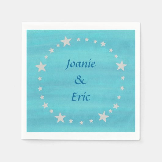 Silver Stars Circle Blended Blue Names Napkins Serviette (Vorderseite)