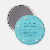 Silver Stars Circle on blue, Save the date magnet (Vorderseite/Rückseite)