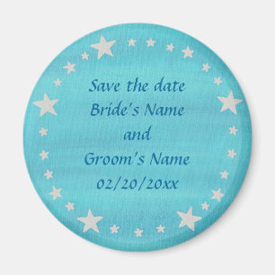 Silver Stars Circle on blue, Save the date magnet