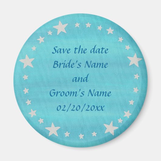 Silver Stars Circle on blue, Save the date magnet (Vorne)