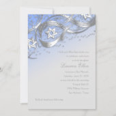Silver Stars Confetti Blühte Bat Mitzvah Blue Einladung (Vorderseite)