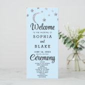 Silver Stars Crescent Moon Blue Wedding Program (Stehend Vorderseite)