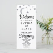 Silver Stars Crescent Moon White Wedding Programm (Stehend Vorderseite)