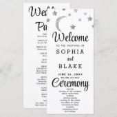 Silver Stars Crescent Moon White Wedding Programm (Vorne/Hinten)