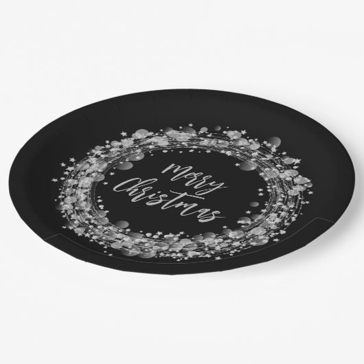 Silver Stars Frohe Weihnachten Pappteller (Schrägansicht)