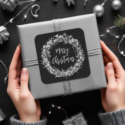 Silver Stars Frohe Weihnachten Quadratischer Aufkleber