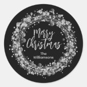 Silver Stars Frohe Weihnachten Runder Aufkleber (Vorderseite)