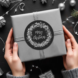 Silver Stars Frohe Weihnachten Runder Aufkleber