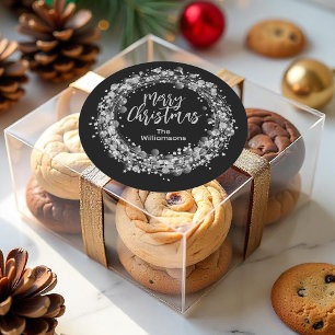 Silver Stars Frohe Weihnachten Runder Aufkleber