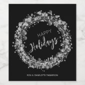 Silver Stars Happy Holidays Black Weinetikett (Einzelnes Label)