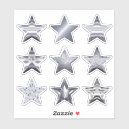 Silver Stars Imitate Metallisches Set von 9 Sticke Aufkleber