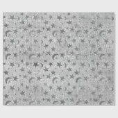 Silver Stars Moon Celestial Sky Sequin Gray VIP Geschenkpapier (Flach)