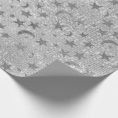 Silver Stars Moon Celestial Sky Sequin Gray VIP Geschenkpapier (Ecke)