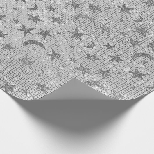 Silver Stars Moon Celestial Sky Sequin Gray VIP Geschenkpapier (Ecke)